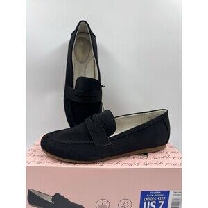 Kensie Womens 7.5 Shoes Black Loafer Slip-On Canvas Padded Lightweight Flats